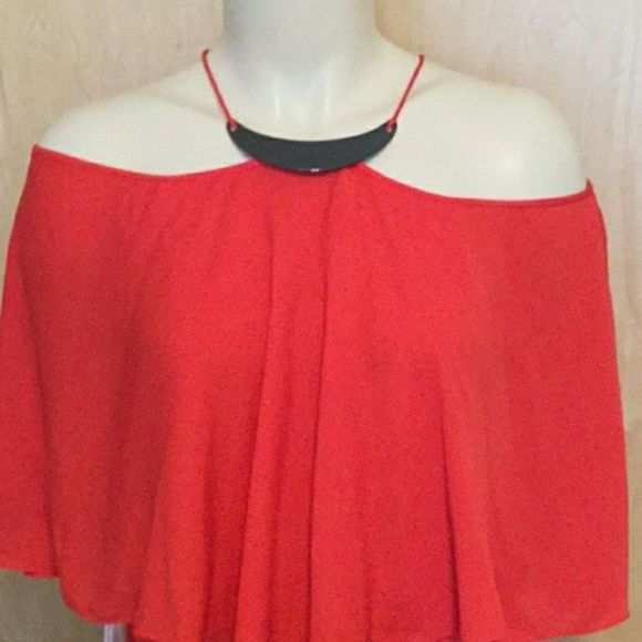 Halston Women's Red Flowy Top W Hardware - Picture 7 of 10